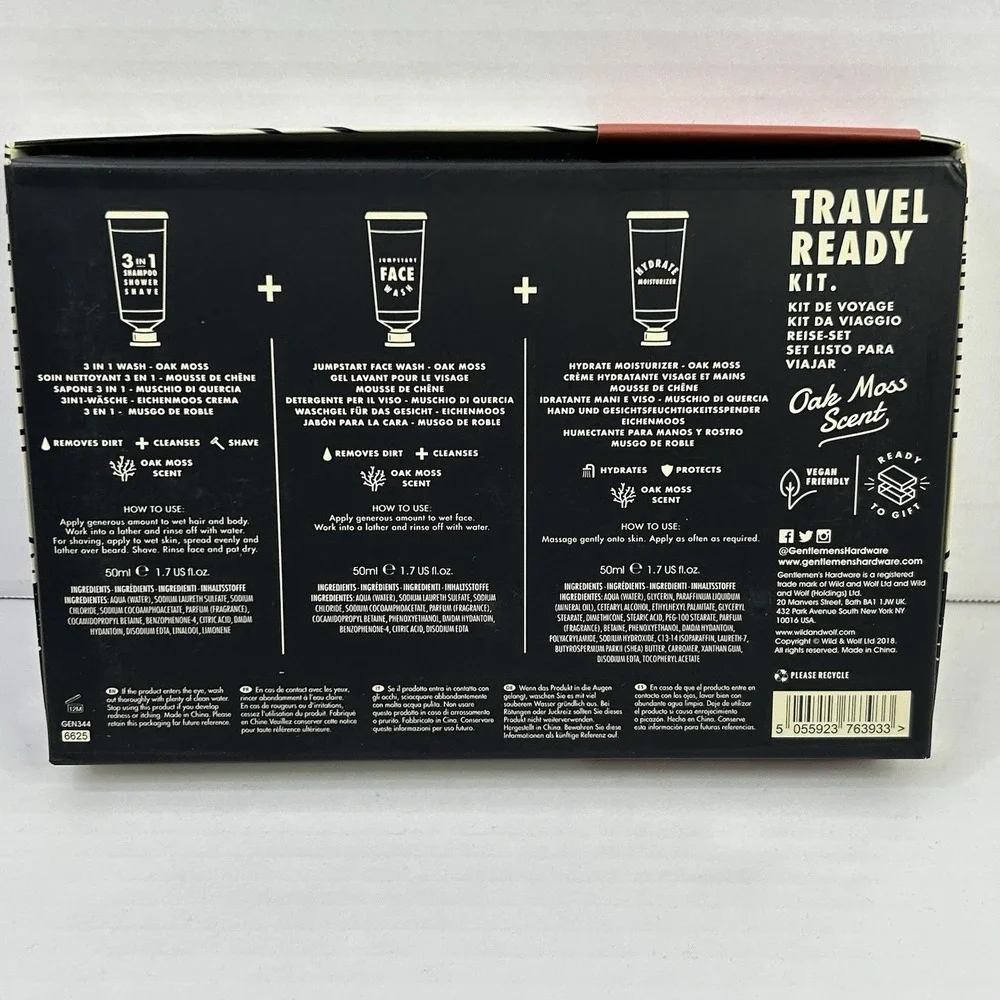 Gentlemens Hardware Travel Ready Kit Vegan Friendly Toiletries Oak Moss Gift Set